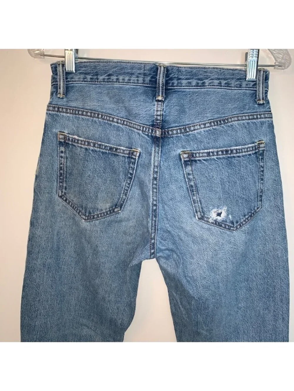 Everlane O-S Boy Friend Distressed Cropped Blue Jeans 25